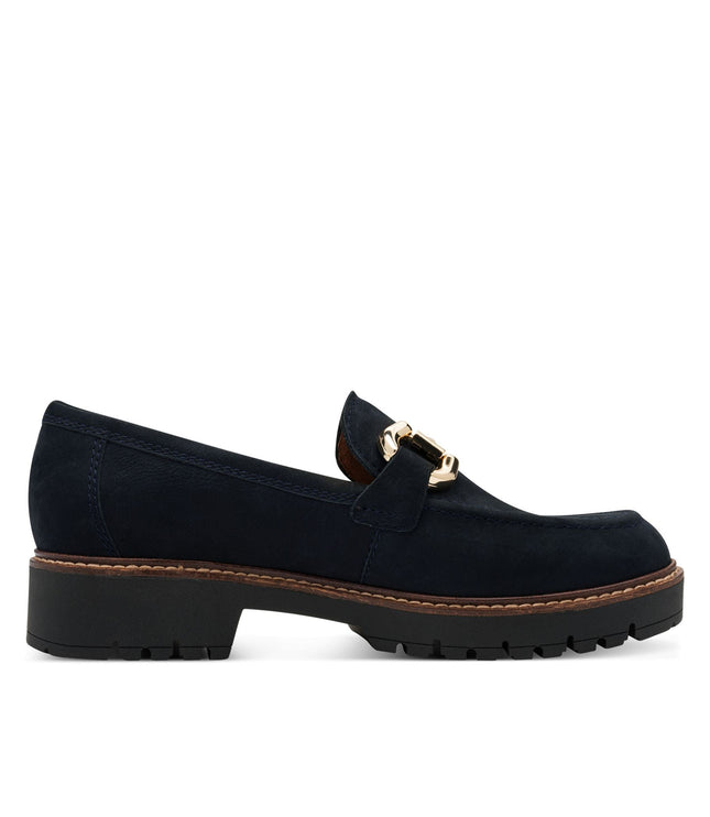 Tamaris Womens Navy Blue Leather Loafers Slip-On Platform Shoes