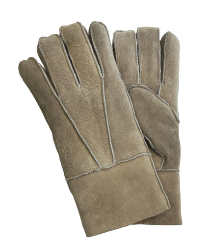 Infinity Leather Unisex Stone Sheepskin Suede Gloves with Roll Up/Down Cuff