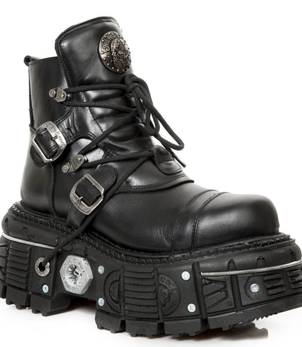 New Rock M-Tank007-S1 Black Leather Gothic Combat Platform Ankle Boots