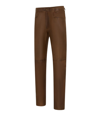Mens Brown Lamb Leather 501 Biker Jeans - Istanbul