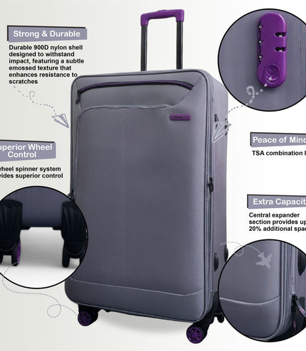 Handa Set of 3 Soft Shell Suitcase in Grey