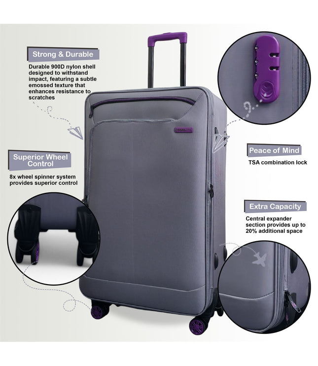 Handa Set of 3 Soft Shell Suitcase in Grey