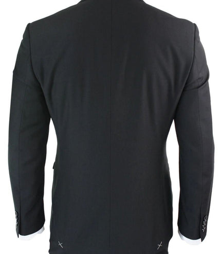 Mens 3 Piece Plain Black Classic Retro Suit