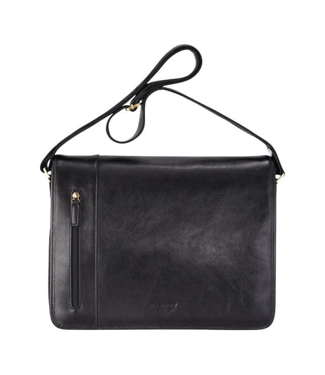 Genuine Leather Black Laptop Satchel Messenger Shoulder Bag - Astor