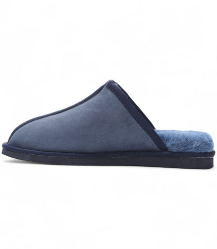 Men's Genuine Sheepskin Navy Suede Mule Winter Warm Non-Slip - Highland