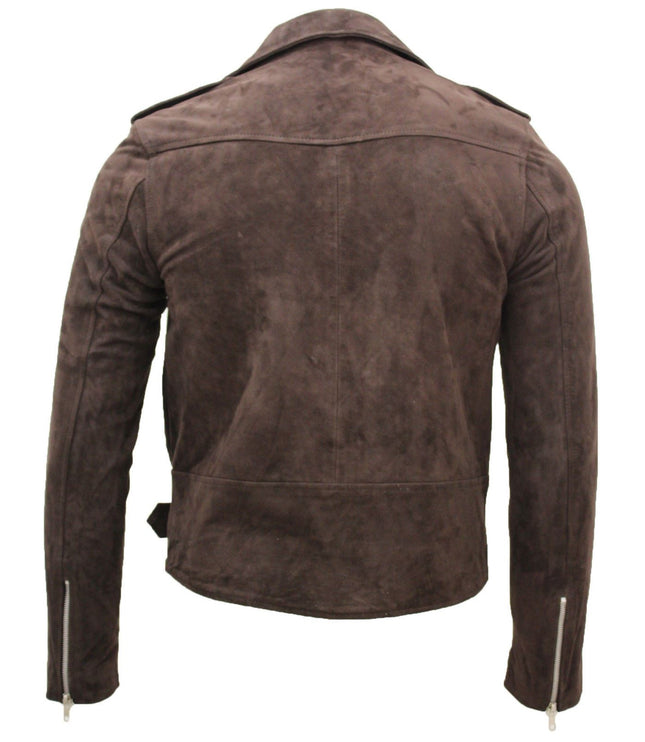 Mens Goat Suede Leather Brando Biker Jacket-Melbourne - Brown