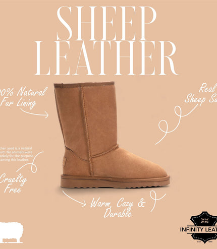 Women's Genuine Sheepskin Chestnut Suede Slip-On Ankle Winter Boots - Dusk