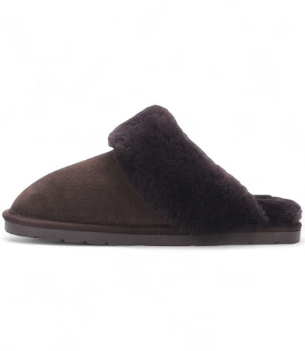 Women's Genuine Sheepskin Brown Suede Mule Winter Slippers - Luna