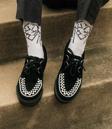 TUK Pointed Creeper Sneaker Black White Suede Platform Shoes - A9182