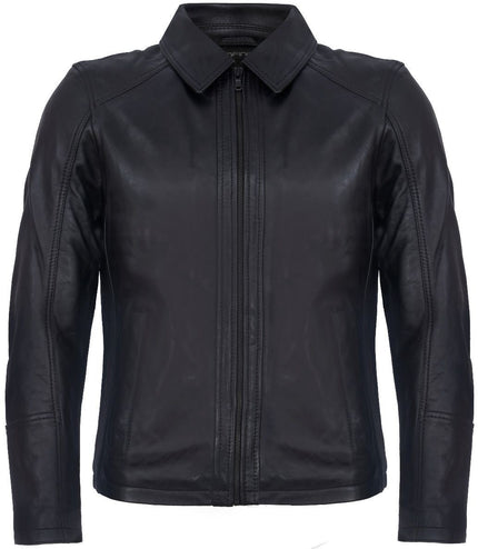 Mens Smart Classic Harrington Leather Jacket-New York - Black