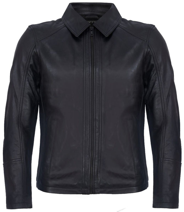 Mens Smart Classic Harrington Leather Jacket-New York - Black