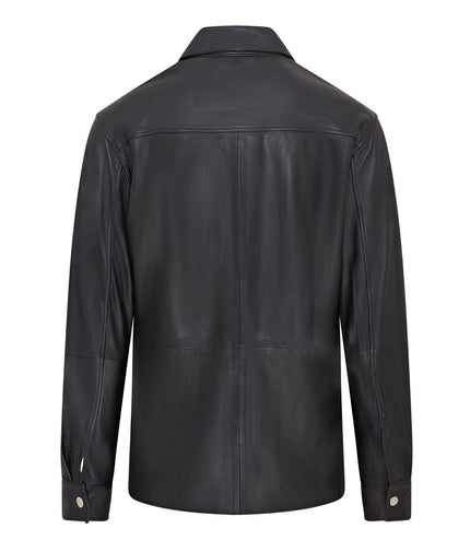 Mens Black Leather Trucker Western Unlined Shirt Jacket - Abilene