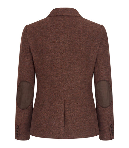 Women's Rust Brown Herringbone Wool Tweed Check Blazer