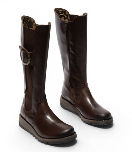 Fly London Womens Brown Leather Knee-High Long Boots - SOIF361