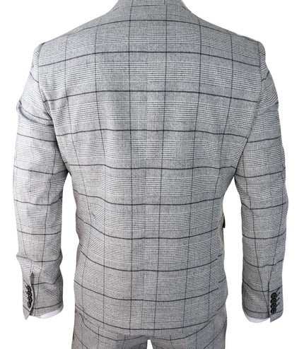 Mens 3 Piece Tweed Suit Grey Check Peaky Blinders 1920 Gatsby Wedding Suit