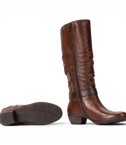 Pikolinos Women's Brown Leather Heel Knee-High Long Boots - Utiel