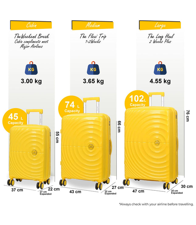 Balranald Set of 3 Hard Shell Suitcase in Yellow