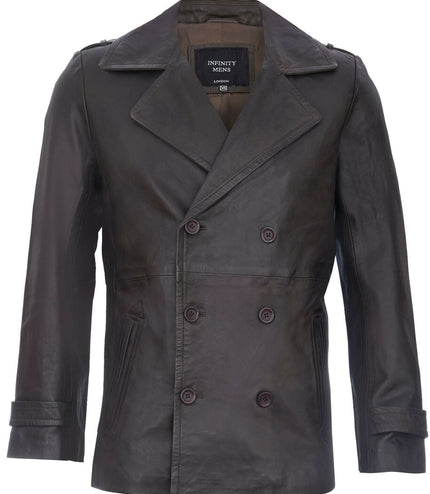 Mens Leather Peacoat-Amara - Brown