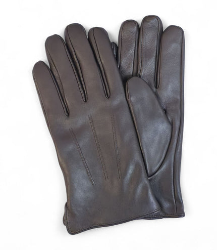 Men's Brown Italian Leather Warm Wool Lining Winter Gloves - M-LGV-305