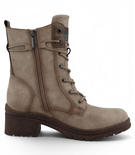 Mustang Women's White Lace-Up Heeled Winter Combat Boots - M0092003