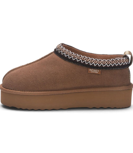 Women’s Chestnut Tan Genuine Sheepskin Real Fur Winter Platform Slippers - Polar