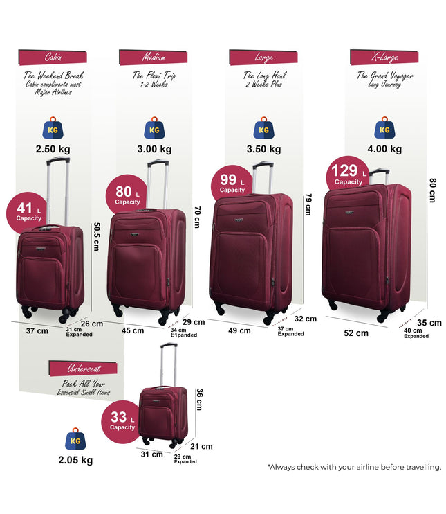 Nagoya Set of 5 Soft Shell Suitcase in Wine