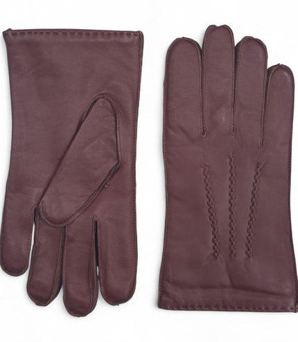Men's Chestnut Brown Italian Leather Warm Wool Lining Winter Stich Design Gloves - M-LGV-205