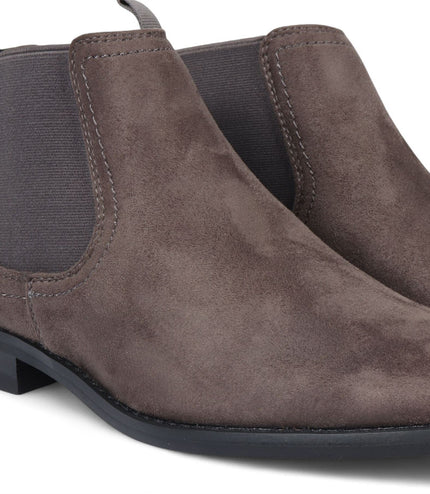 Men's Grey Suede Chelsea Boots Real Leather Lined Slip-On
