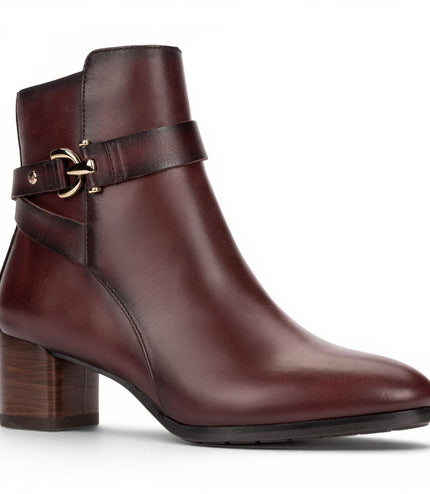 Pikolinos Women's Red Leather Ankle Heeled Boots - Calafat
