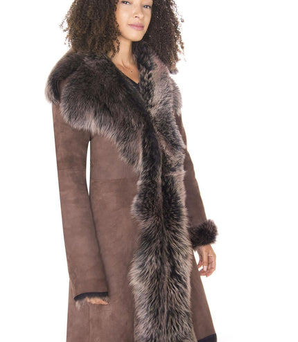 Womens Toscana Sheepskin Suede Trench Coat-Tbilisi - Navy