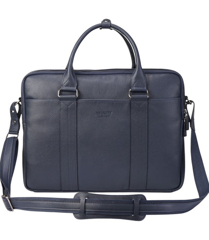 Genuine Leather Navy Laptop Business Briefcase Office Work Travel Bag - Sutton