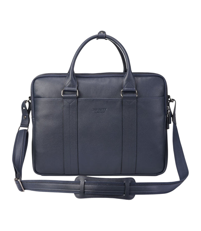 Genuine Leather Navy Laptop Business Briefcase Office Work Travel Bag - Sutton