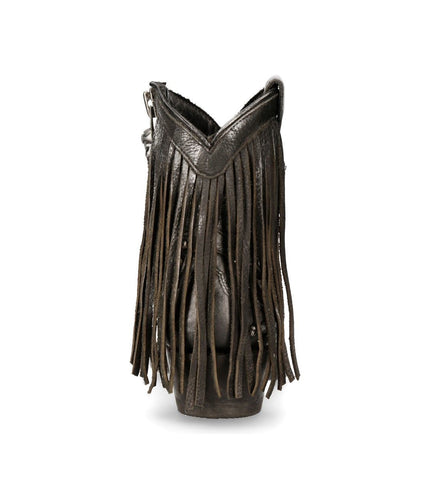 New Rock Grey Leather Fringed Pointed Cowboy Boots - WSTM003-S1