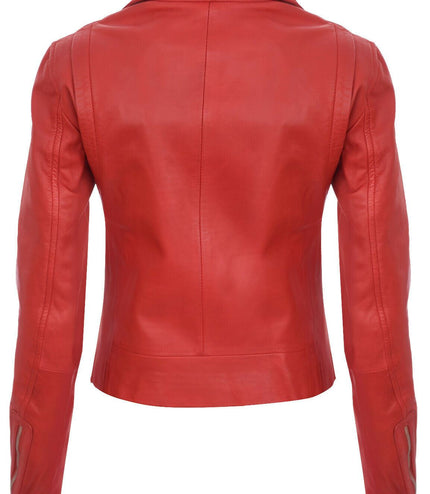 Womens Leather Biker Jacket-Zanzibar - Red
