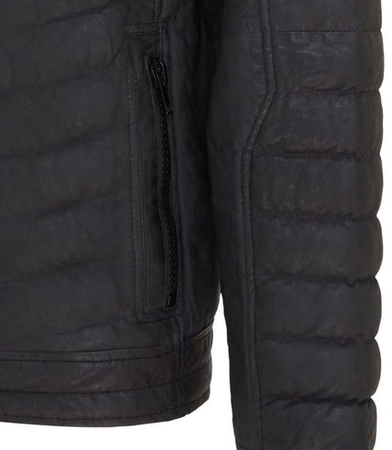 Men's Puffer Leather Biker Quilted Vintage Bomber Jacket - Black