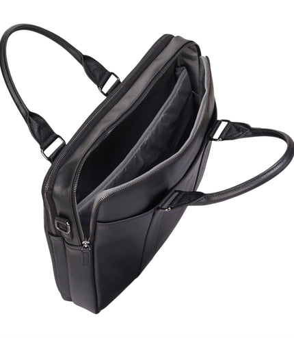 Genuine Leather Black Laptop Business Briefcase Office Work Travel Bag - Sutton