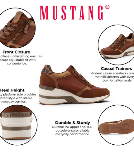Mustang Women's Tan Cream Platform Sneaker Trainer Casual Shoes - M0872002