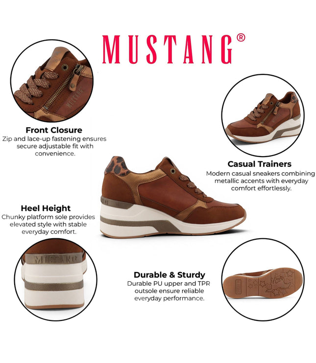 Mustang Women's Tan Cream Platform Sneaker Trainer Casual Shoes - M0872002
