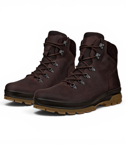 Ecco Men's Brown Leather Waterproof Lace-up Hiking Boots - Rugged Track 25