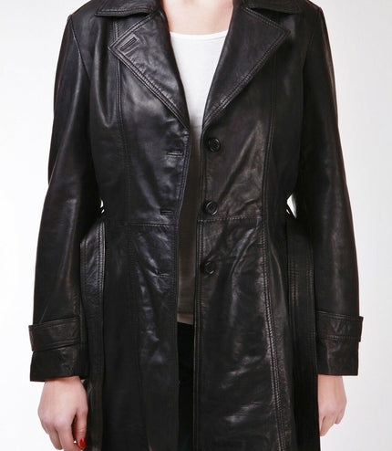 Womens 3/4 Length Trench Coat-Ranchi - Black