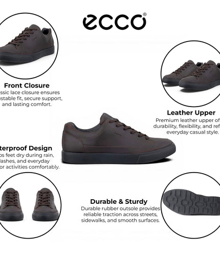 Ecco Men's Brown Leather Waterproof Trainer Sneaker Shoes - Soft 10