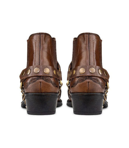 Men's Brown Leather Two-Tone Winklepicker Biker Boots