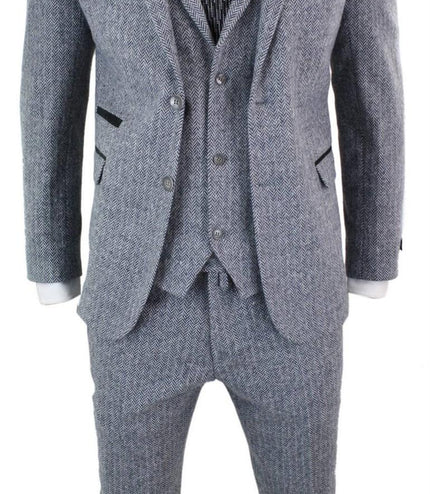 Men's 3 Piece Grey Herringbone Tweed Suit