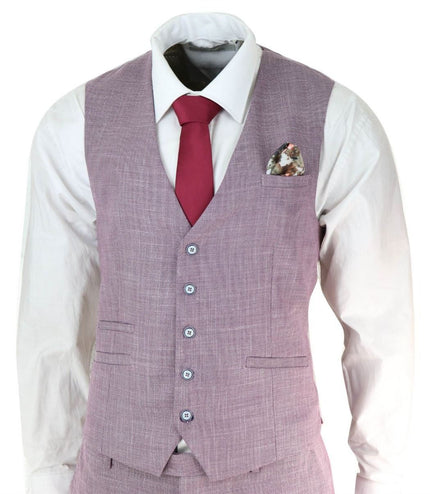 Mens 3 Piece Blush Pink Linen Summer Spring Classic Suit