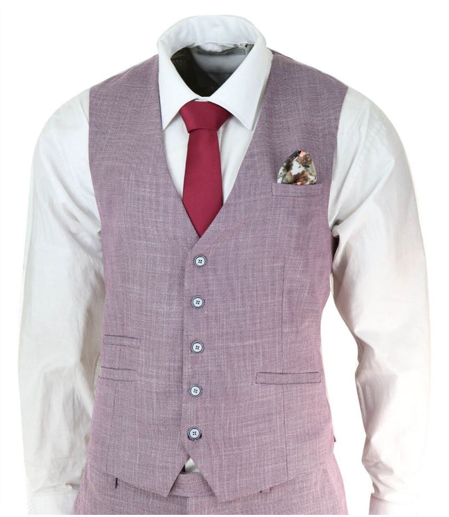 Mens 3 Piece Blush Pink Linen Summer Spring Classic Suit