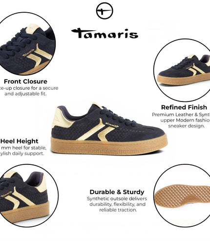 Tamaris Women's Navy Blue Leather Trainers Sneaker Shoes - 23723-44