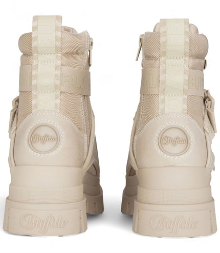 Buffalo Womens Beige Chunky Platform High Ankle Combat Boots - ASPHA-COM1