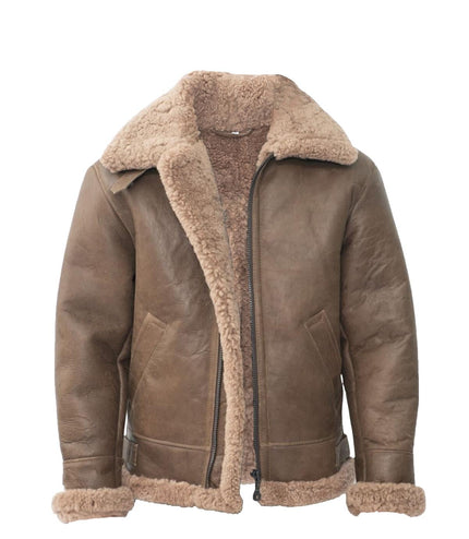 Mens B3 WW2 Sheepskin Leather Flying Aviator Jacket-Houston - Grey