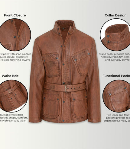 Men's Tan Lamb Leather Safari Parka Jacket - Edinburgh