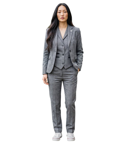 Women's Grey Three Piece Check Tailored Suit - TPW-51